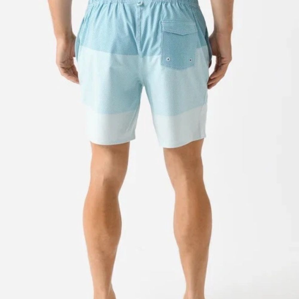 Johnnie-O Swim Trunks Blue Colorblock Geometric Pattern Board Shorts Mens XL - Picture 2 of 4